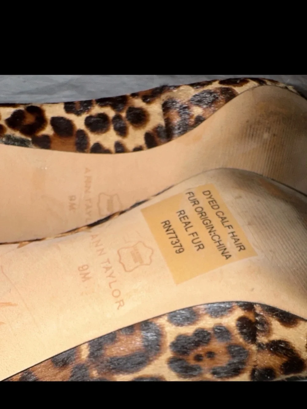 ANN TAYLOR Leopard Print Calf Hair Pointed Toe Pumps Heels Shoes Womens 9 Black